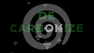 Decarbonize glitch logo on black background with CO2 icons