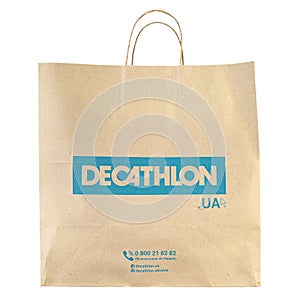 Decathlon brand paper bag. Decathlon is a french company and one of the world`s largest sporting goods retailers. File contains