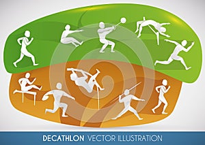 Decathlon Design with all Track and Field Events, Vector Illustration