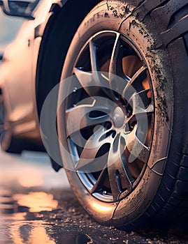 Decay and damaged car tire tyre due to bad roads, created with Generative AI technology