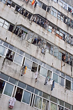 Decayed apartment building in the outskirts of Shenzhen, China