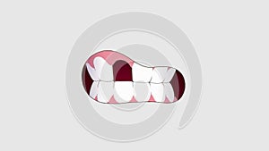 Decayed tooth, 2D animation style.