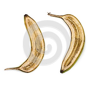 Decaying banana slices against white