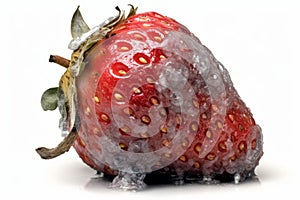 Decaying Strawberry with Mold Isolated on White Background, Generative AI