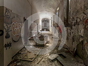 decaying and vandalised interior
