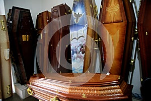 Deceased coffin in funeral home photo