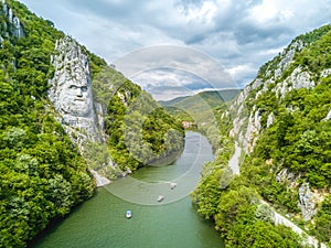 Decebal Head sculpted in rock, Danube Gorges (Cazanele Dunarii)