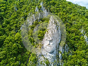 Decebal Head sculpted in rock, Danube Gorges, Romania.