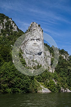 Decebal king face statue in Eastern Europe Romania