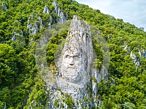 Decebal's Head carved in rock, Danube Gorges, Iron Gates, Romani