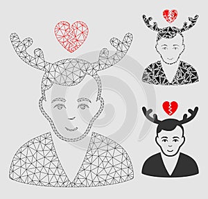 Deceived Horned Husband Vector Mesh Wire Frame Model and Triangle Mosaic Icon