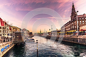 December 02, 2016: Christianborg palace by the water in Copenhagen, Denmark