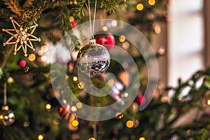 December 03, 2016: Christmas shiny decoration balls inside Kronborg castle, Denmark