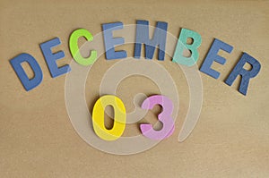 December 03, Toy alphabet background.