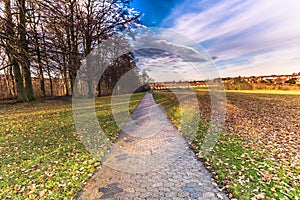 December 04, 2016: Path in the gardens of Roskilde, Denmark