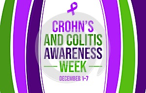 December 1 to 7 is observed as crohnâ€™s and colitis awareness week, colorful design with ribbon and typography