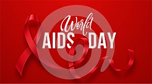 December 1 is World AIDS Day. A realistic red ribbon against AIDS. Hiv Prevention Month. Vector illustration