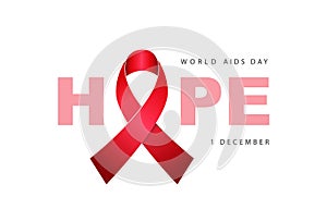 December 1 - World AIDS Day. Red ribbon of awareness is like the letter O in the word Hope. The need to understand the problem of