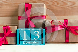 December 13. Blue cube calendar with month and date