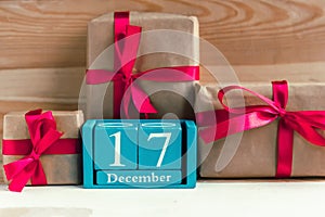 December 17. Blue cube calendar with month and date