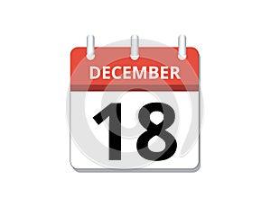 December, 18th calendar icon vector, concept of schedule, business and tasks