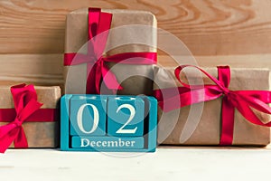 December 2. Blue cube calendar with month and date