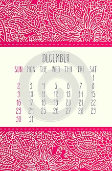 December 2018 calendar