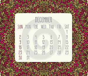 December 2018 calendar