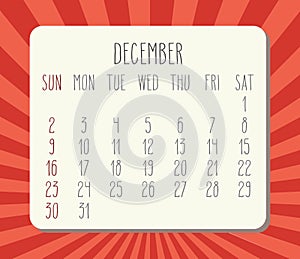 December 2018 calendar