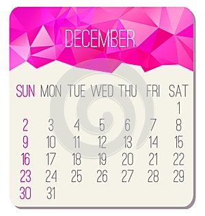 December 2018 calendar