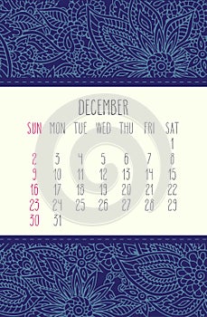 December 2018 calendar