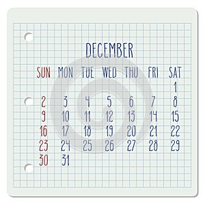 December 2018 calendar