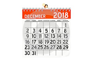 December 2018 calendar, 3D rendering