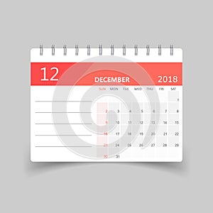 December 2018 calendar. Calendar planner design template.