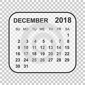 December 2018 calendar. Calendar planner design template. Week s