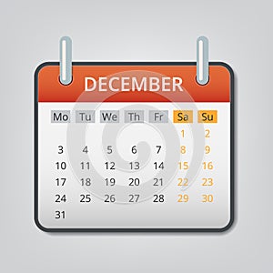 December 2018 calendar concept background, cartoon style