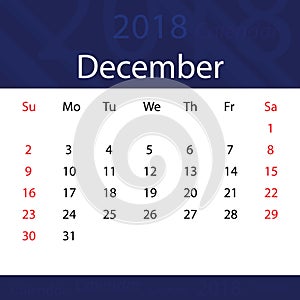 December 2018 calendar popular blue premium for business