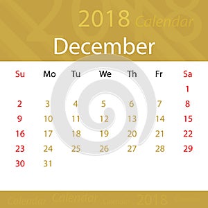 December 2018 calendar popular gold premium for business