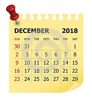 December 2018 calendar vector illustration