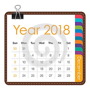 December 2018 calendar vector illustration