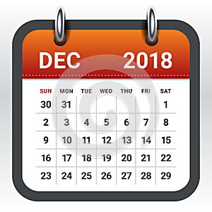 December 2018 calendar vector illustration