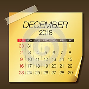 December 2018 calendar vector illustration