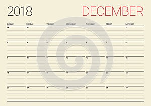 December 2018 planner calendar vector illustration