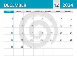 December 2024 template - Calendar 2024 template vector, planner monthly design, Desk calendar 2024, Wall calendar design, Minimal