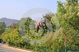 December 23 2022 - Gujarat, India: people in front of dinosaur park near the statue of unity and Sardar Sarovar Dam