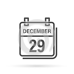 December 29, Calendar icon with shadow. Day, month. Flat vector illustration.