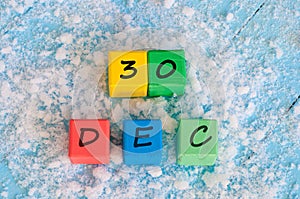 December 30 calendar on color wooden toy cubes