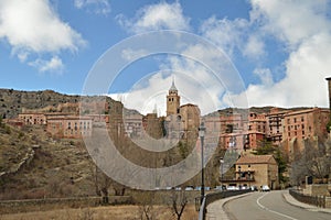 December 28, 2013. Albarracin, Teruel, Aragon, Spain. Views Of The Villa With The Savior Cathedral And Its Hanging Houses On A