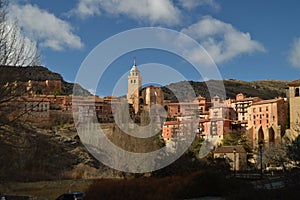 December 28, 2013. Albarracin, Teruel, Aragon, Spain. Views Of The Villa With The Savior Cathedral And Its Hanging Houses On A