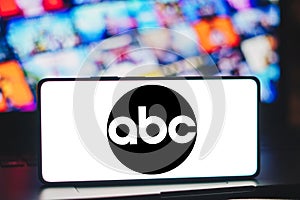 December 16, 2023, Brazil. The American Broadcasting Company (ABC) logo is displayed on a smartphone